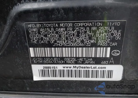 2011 Lexus Is 250 from USA, damaged, VIN JTHCF5C20B5046132